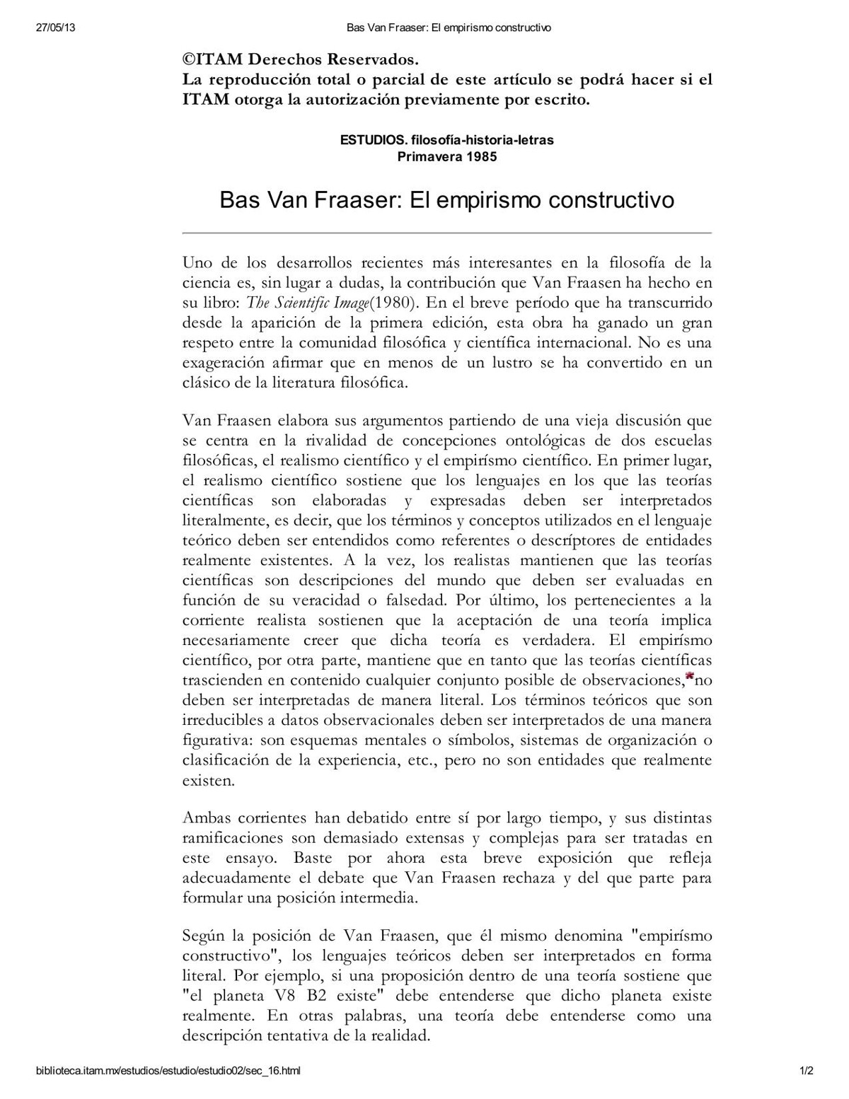 Bas Van Fraaser El empirismo constructivo